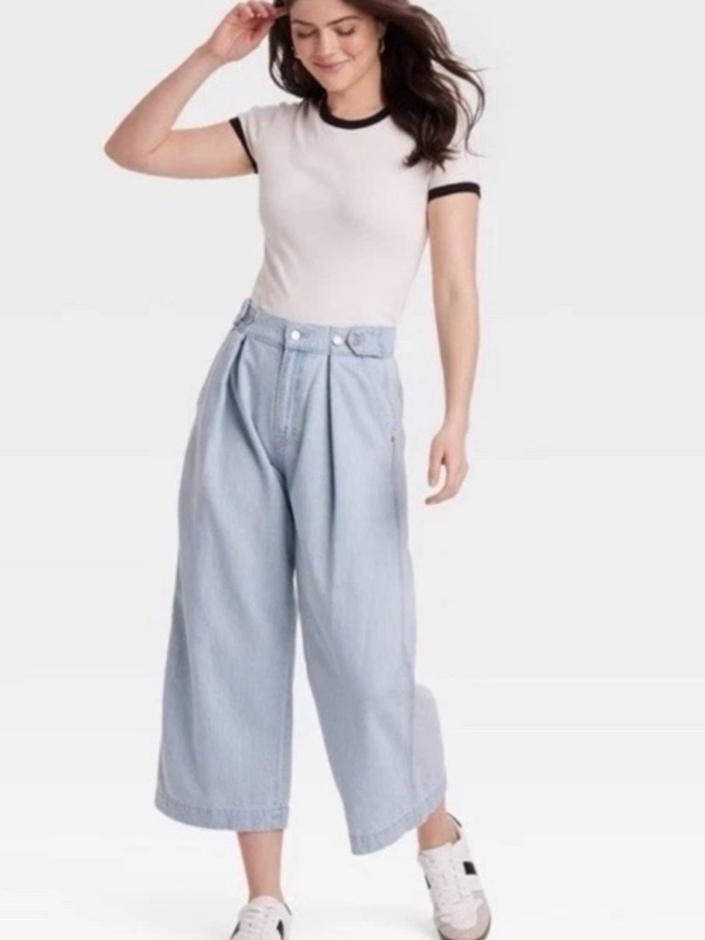 Universal Thread Cropped Two-Way Light Blue Denim Trousers